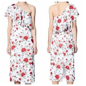Fame and Partners Aubrieta Briar Rose One Shoulder Midi Dress White Red sz 8 NEW